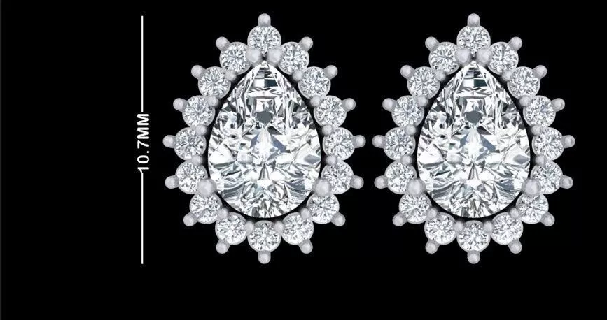 Pear Diamond Halo Stud Earrings CAD Model Pair 3D print model