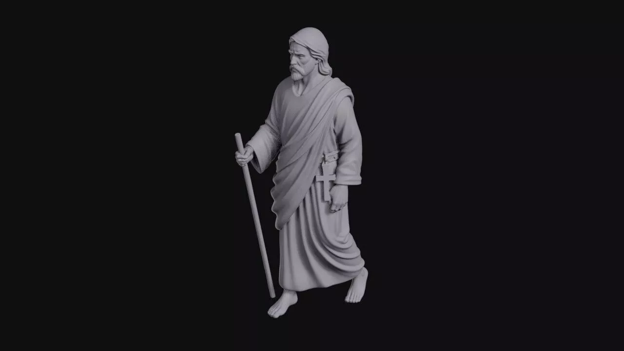 Walking Pilgrim With A Wooden Staff 3D print model