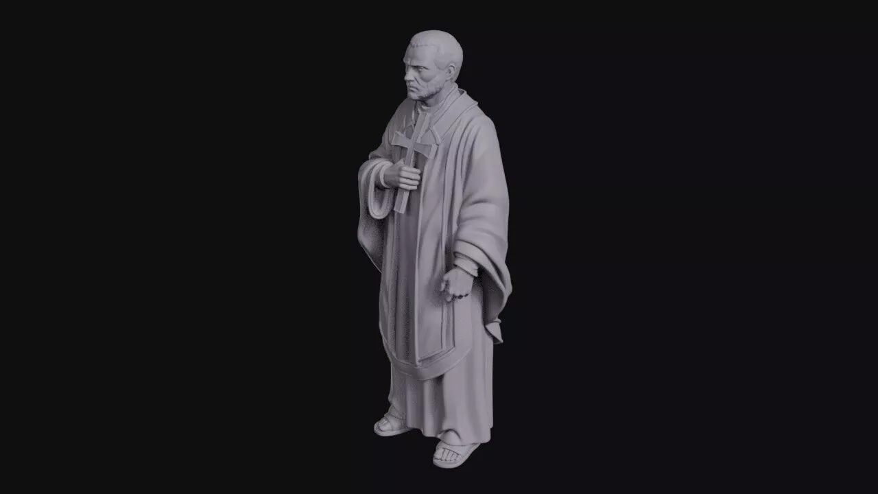 Solemn Priest Holding Cross And Rosary 3D print model