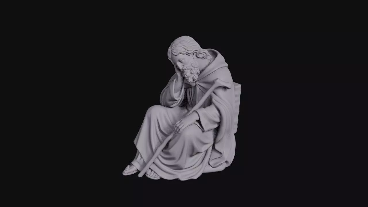 Sleeping Elder Resting With A Staff 3D print model