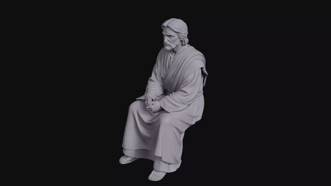 Seated Bearded Saint With Clasped Hands 3D print model