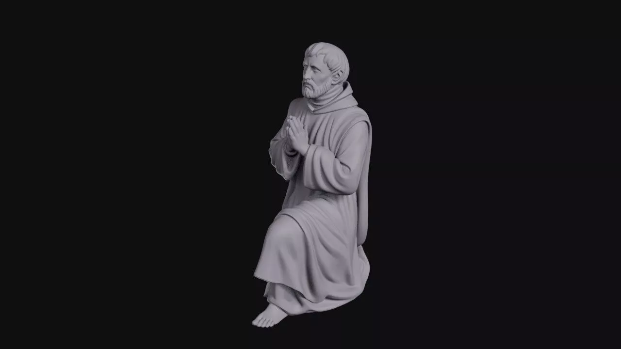 Kneeling Monk Praying In Hooded Habit 3D print model