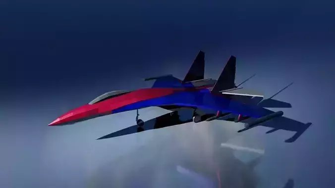 Low-poly SU-35 fighter jet flying in sky Low-poly 3D model