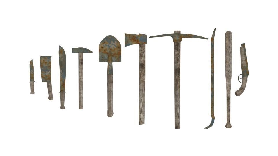 Rusty weapons and tools set Free low-poly 3D model_3