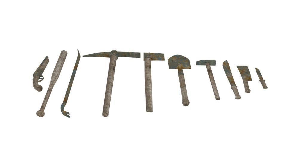 Rusty weapons and tools set Free low-poly 3D model_4