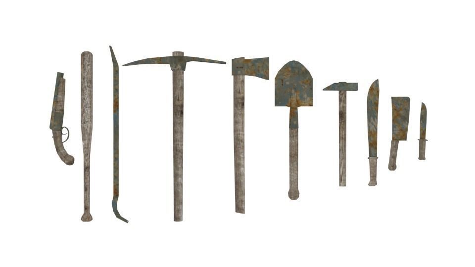 Rusty weapons and tools set Free low-poly 3D model_2