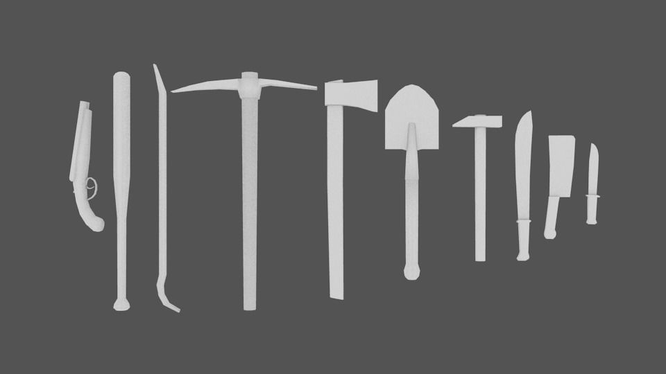 Rusty weapons and tools set Free low-poly 3D model_16