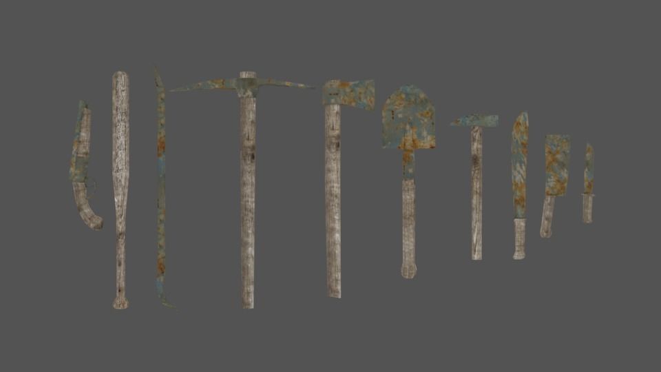 Rusty weapons and tools set Free low-poly 3D model_15