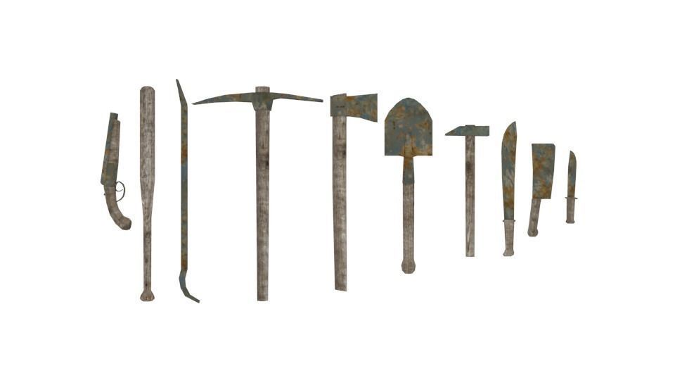 Rusty weapons and tools set Free low-poly 3D model_1