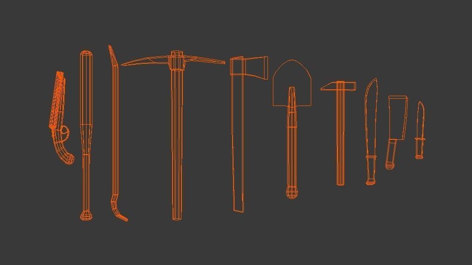 Rusty weapons and tools set Free low-poly 3D model_17