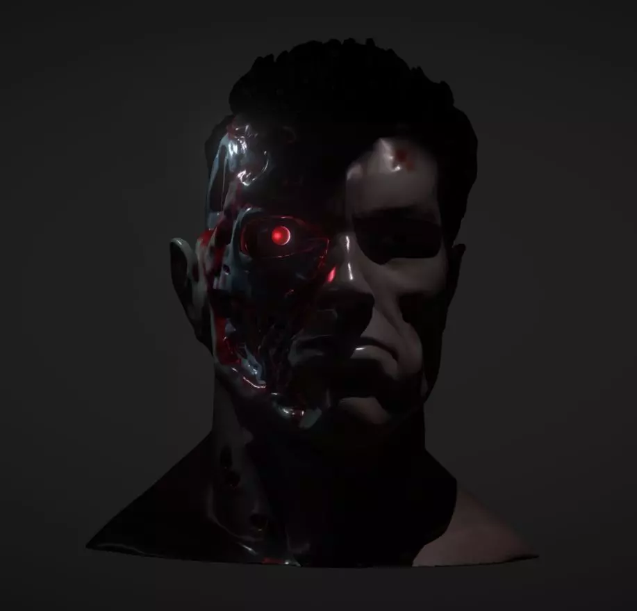 ARNOLD T2 STYLE BATTLE DAMAGED TERMINATOR INSPIRITED BUST 3D print model_0