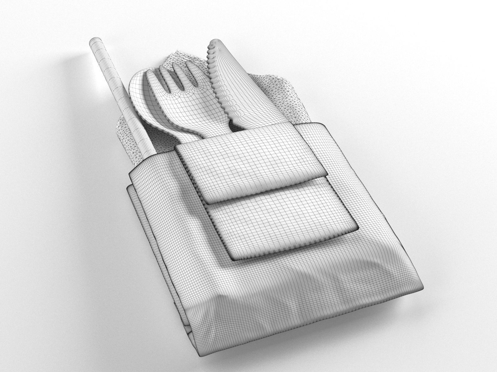 Napkin Pockets with Wooden Cutlery 3D model_1