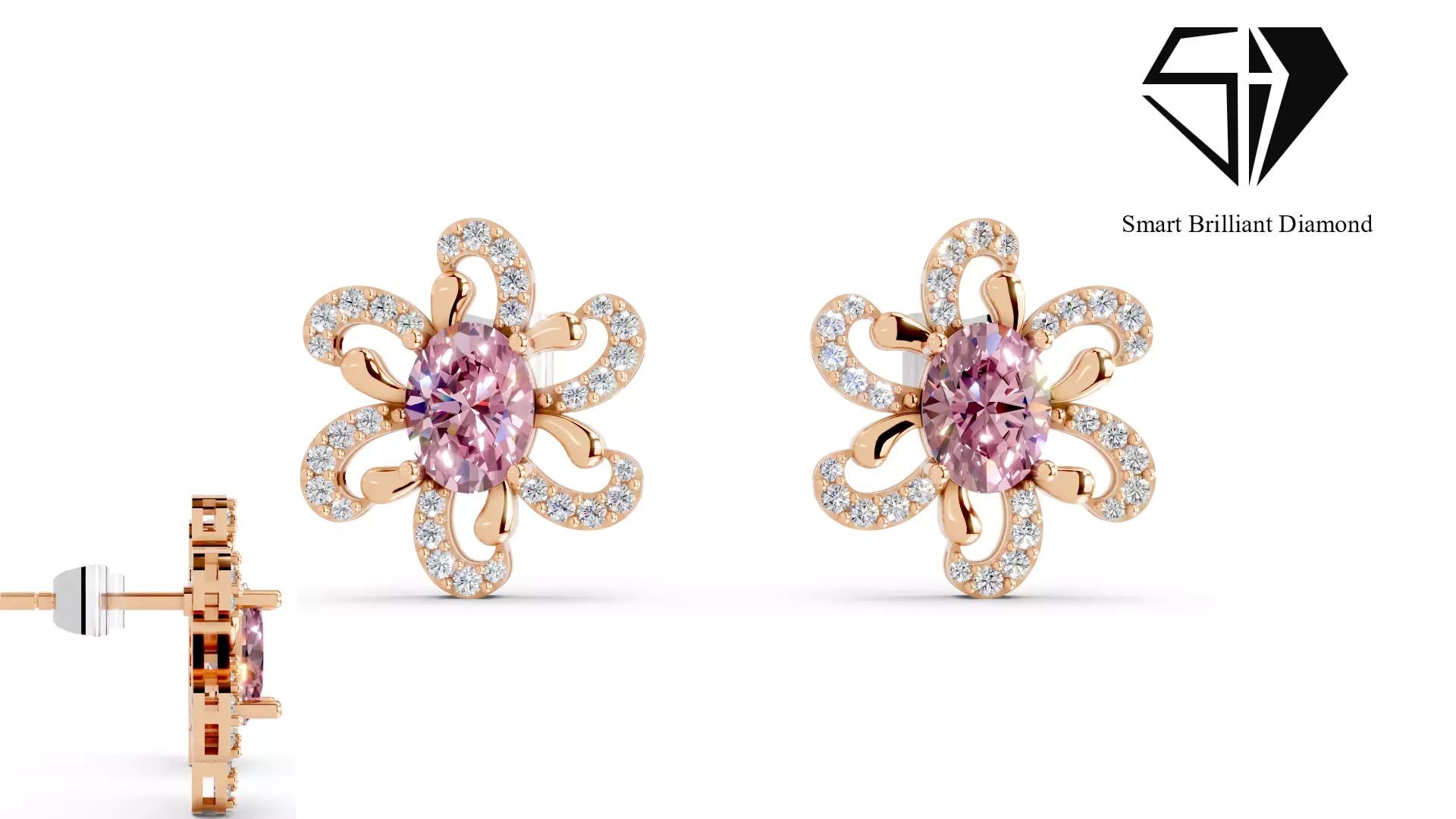 Luxury Floral Diamond Stud Earrings 3D Jewelry CAD Model je0200 3D print model