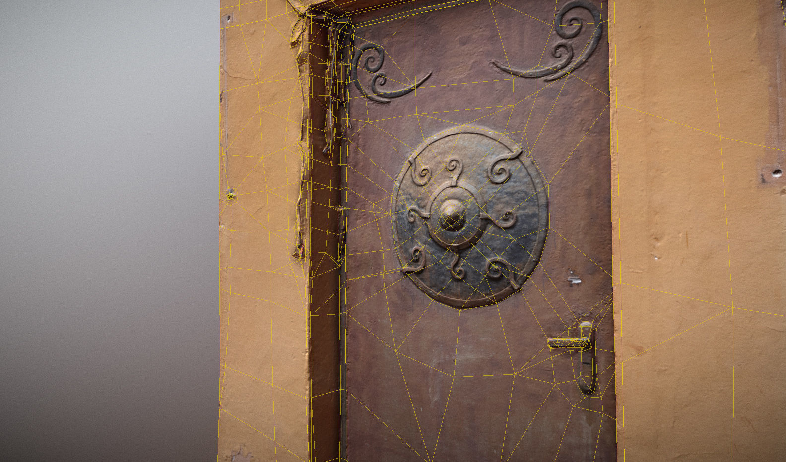 Scanned photorealistic old metal door - mongolian style  Low-poly 3D model_7