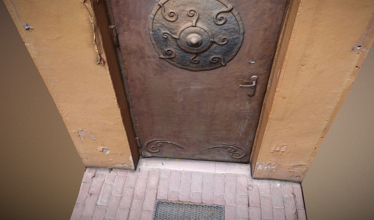 Scanned photorealistic old metal door - mongolian style  Low-poly 3D model_4