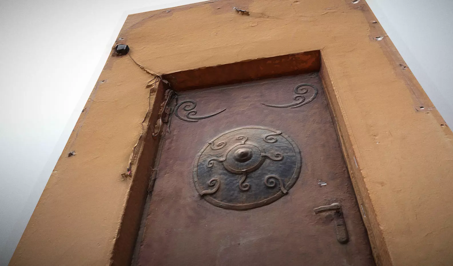 Scanned photorealistic old metal door - mongolian style  Low-poly 3D model_0