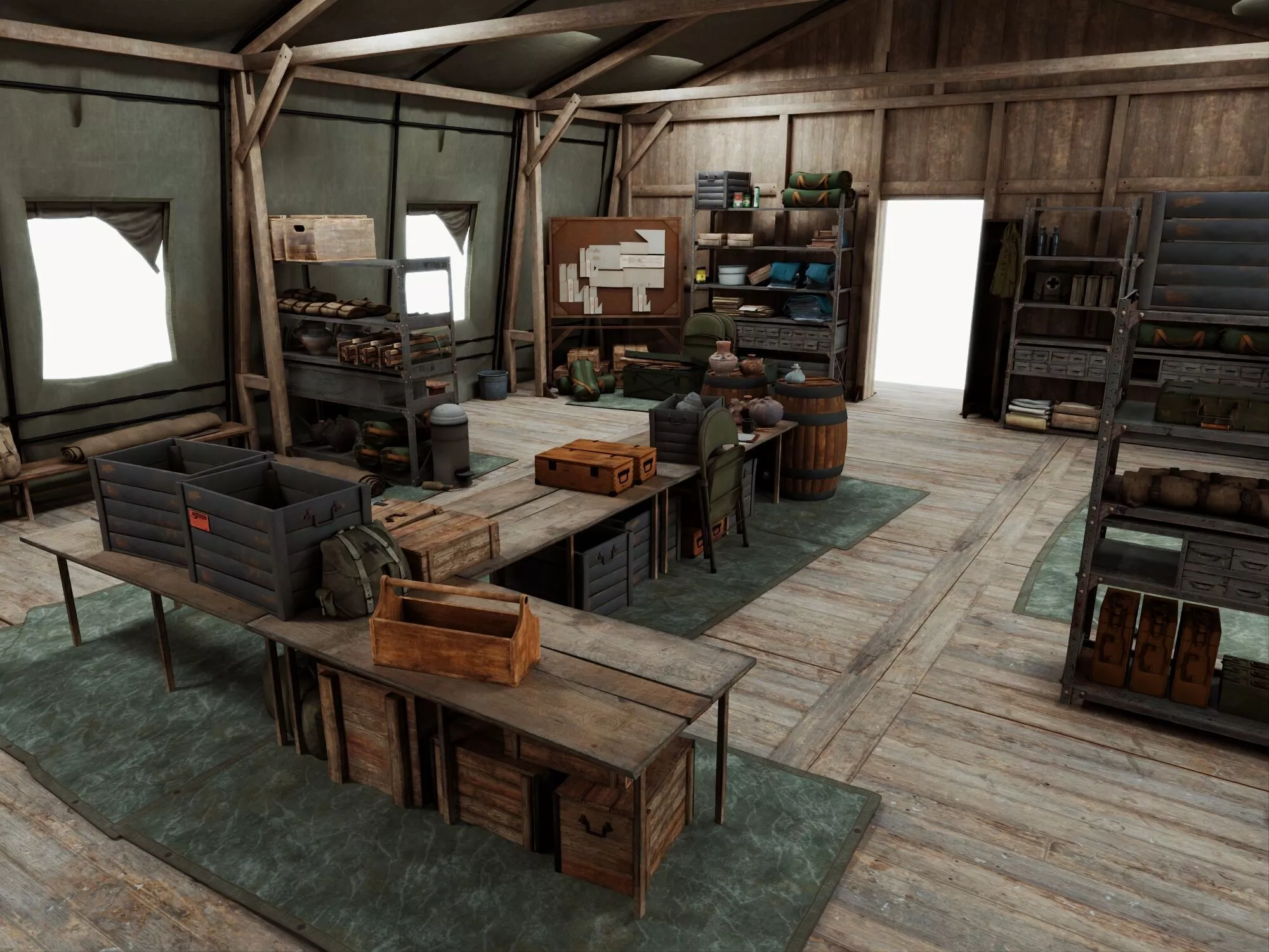 military tent warehouse interior 3d scene asset model 3D model