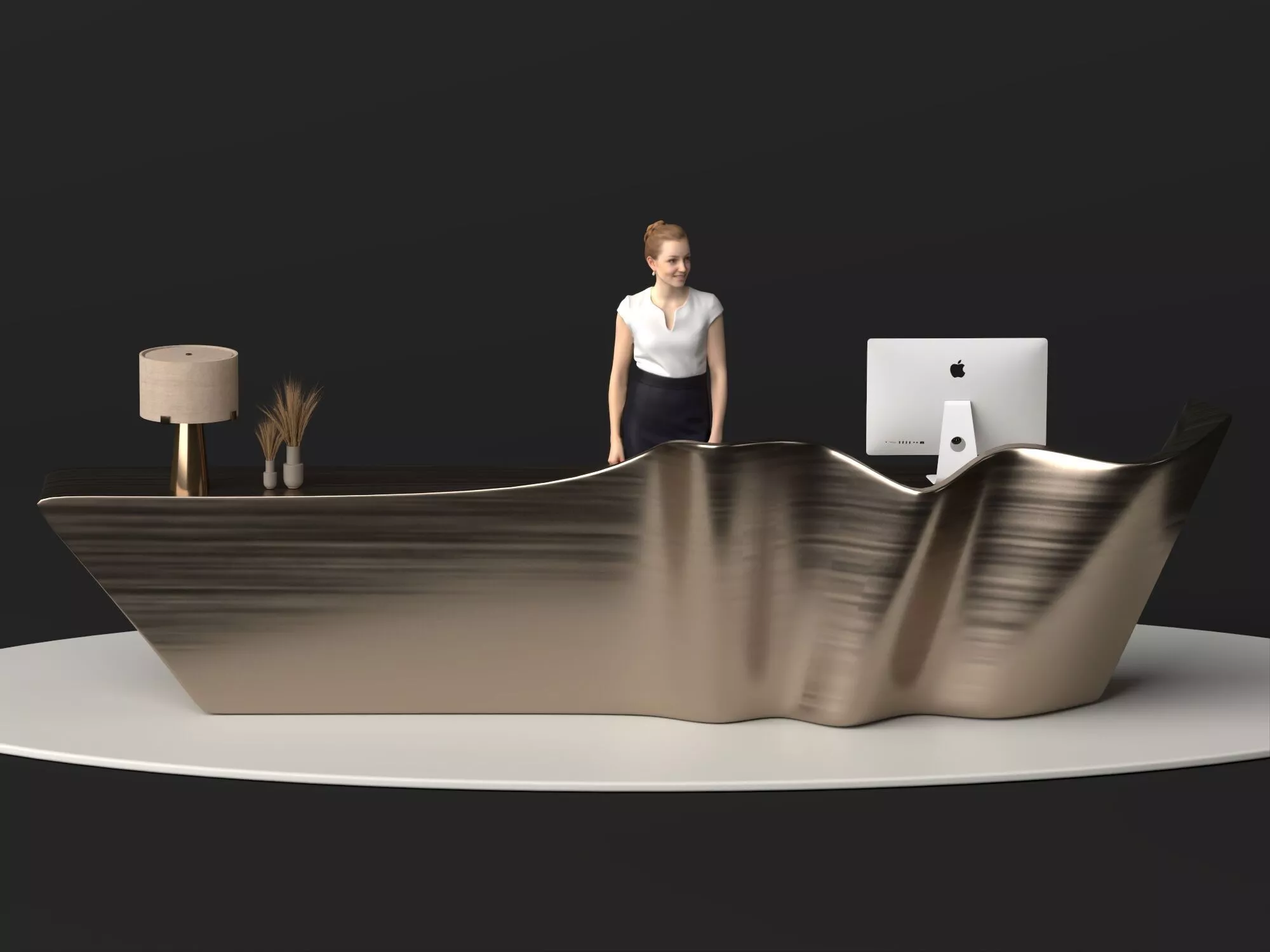 modern artistic wave shape reception counter 3D model