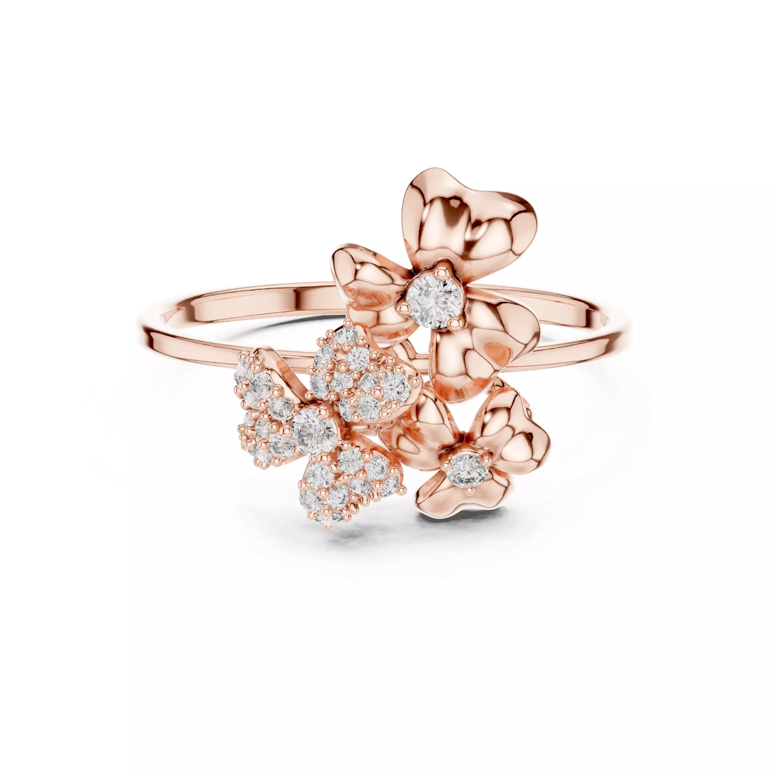 Multi-Flower Diamond Bouquet Statement Ring 3D CAD Model Free 3D print model