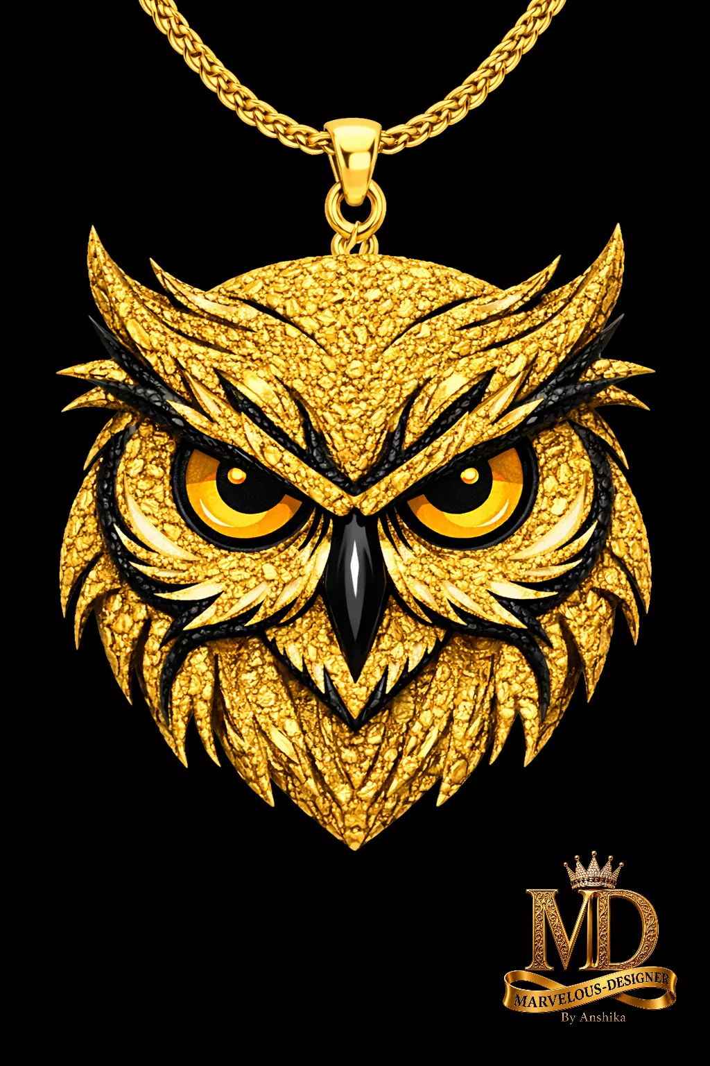 Golden Owl Head Nugget Pendant 3D print model