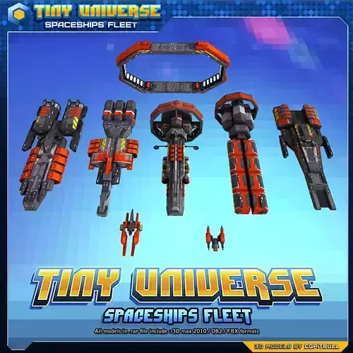 SF Tiny Spaceships Fleet Low-poly 3D model