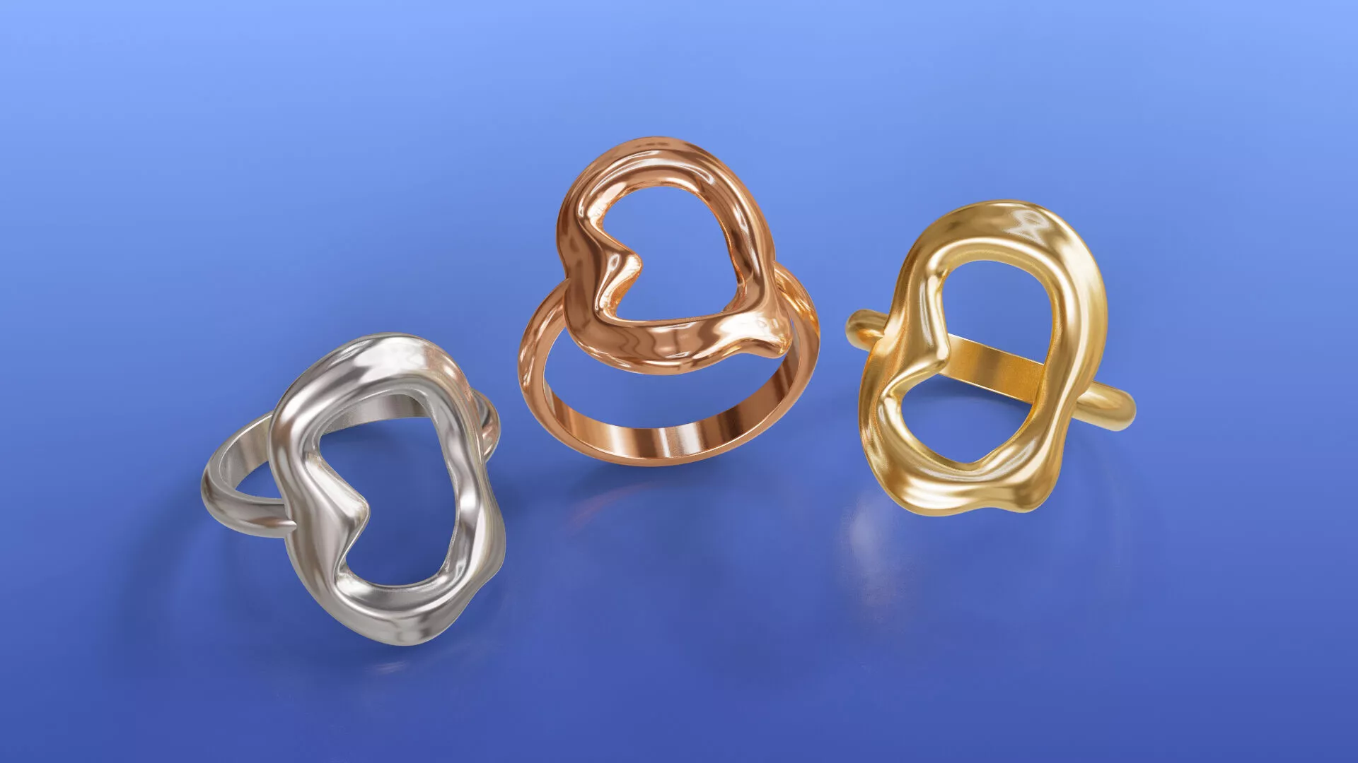 Solid Curved Fashion Rings Organic Molten Heart Ring 3D print model