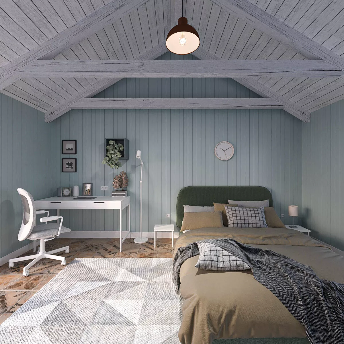 American rustic interior with open ceiling and beach abode 3D model