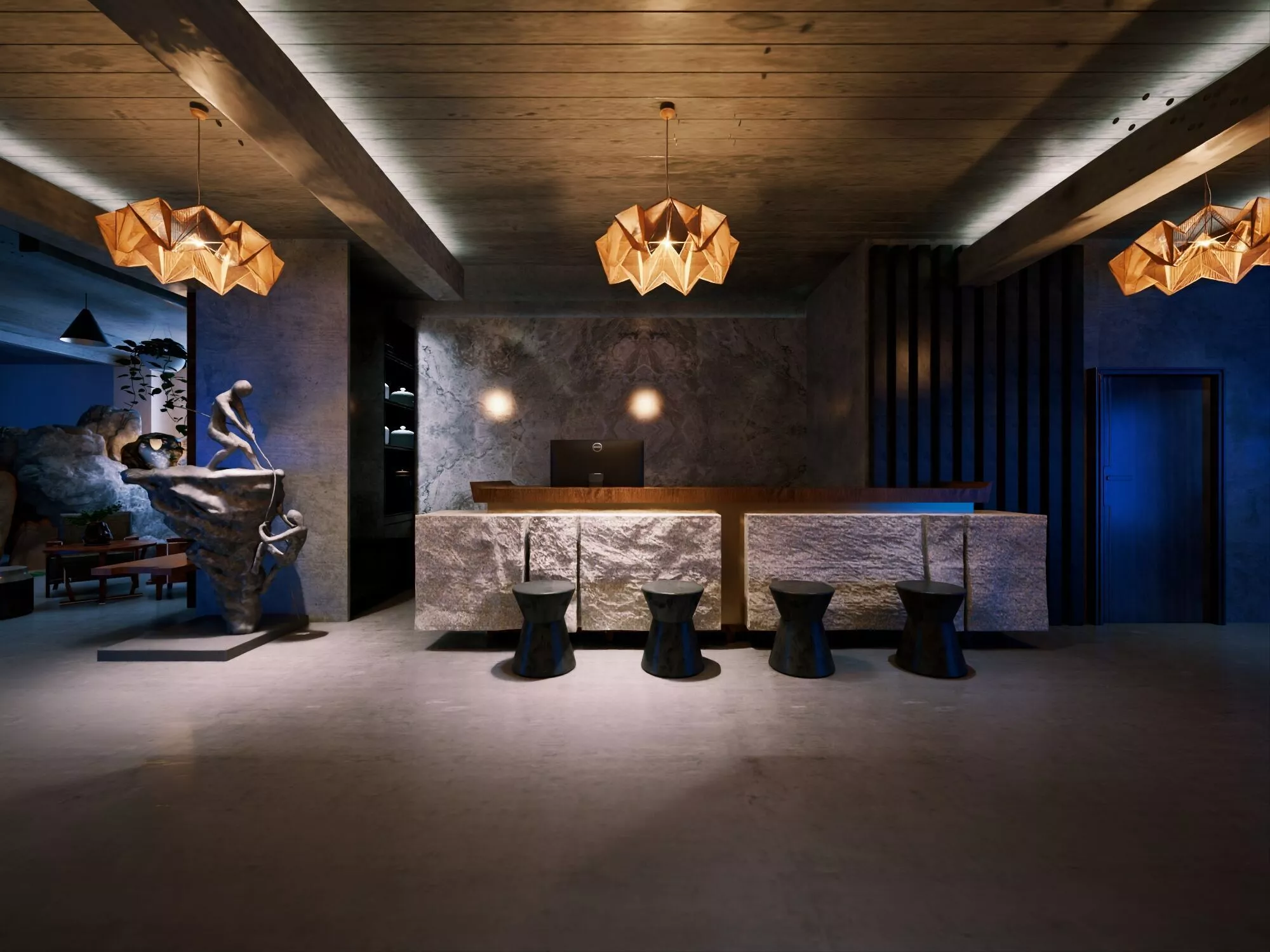 wabi sabi lobby reception interior 3d model 3D model