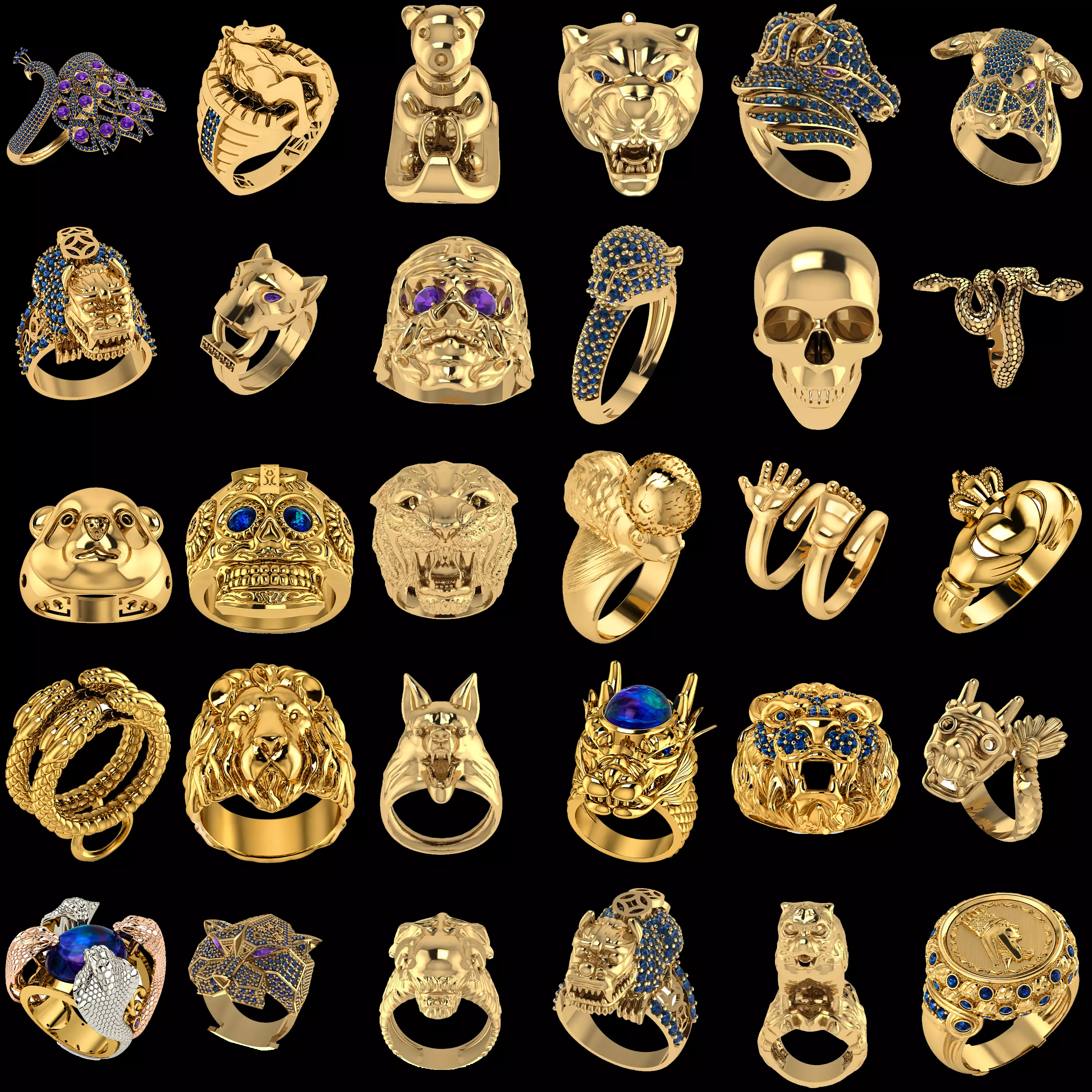 30 Animal and Fantasy Luxury Ring 3D Models Combo Collection 3D print model