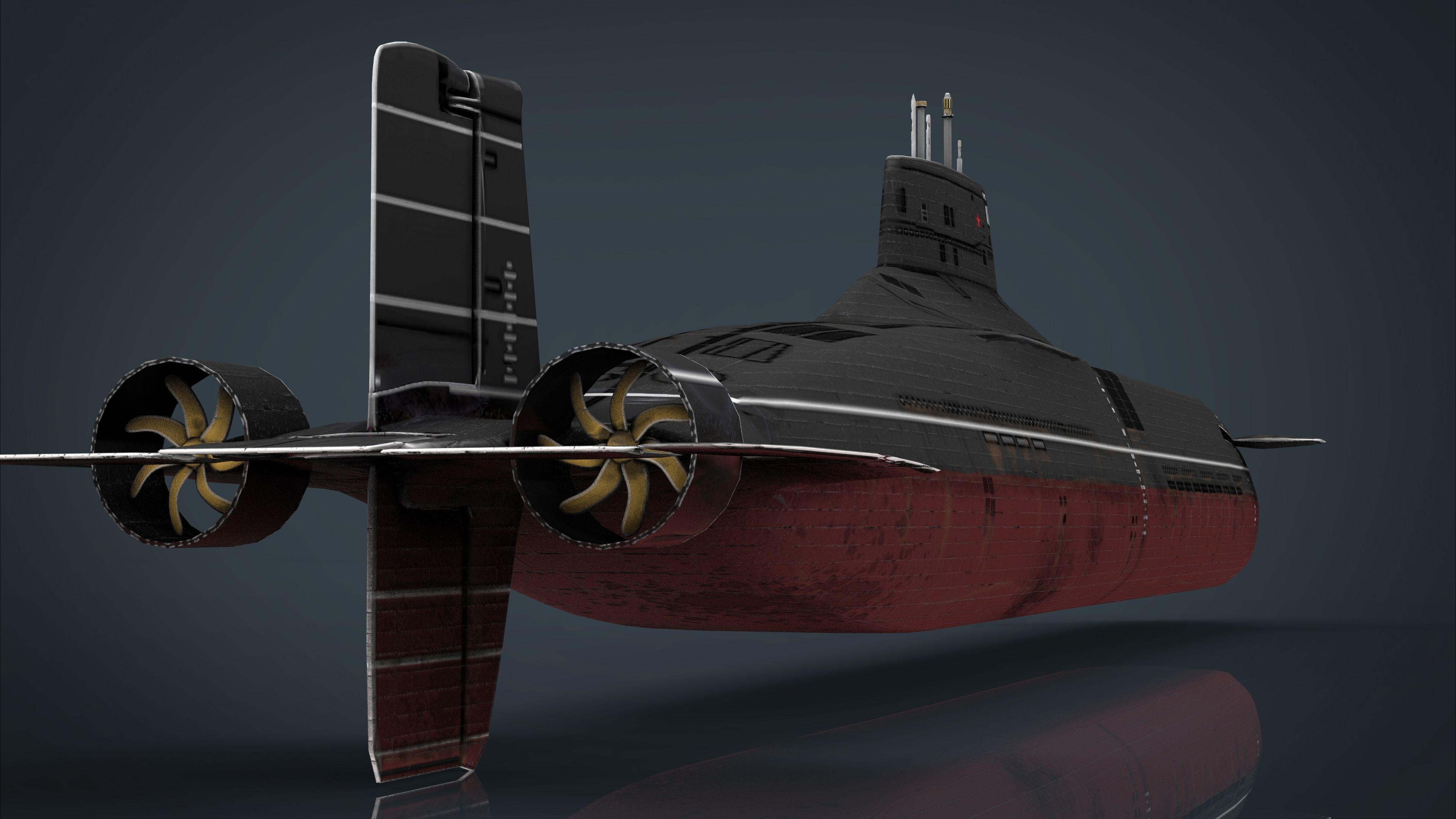 Submarine Typhoon-class Low-poly 3D model_13