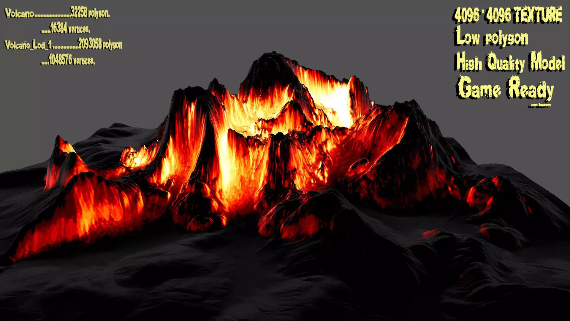 Volcano with flames Low-poly 3D model_0