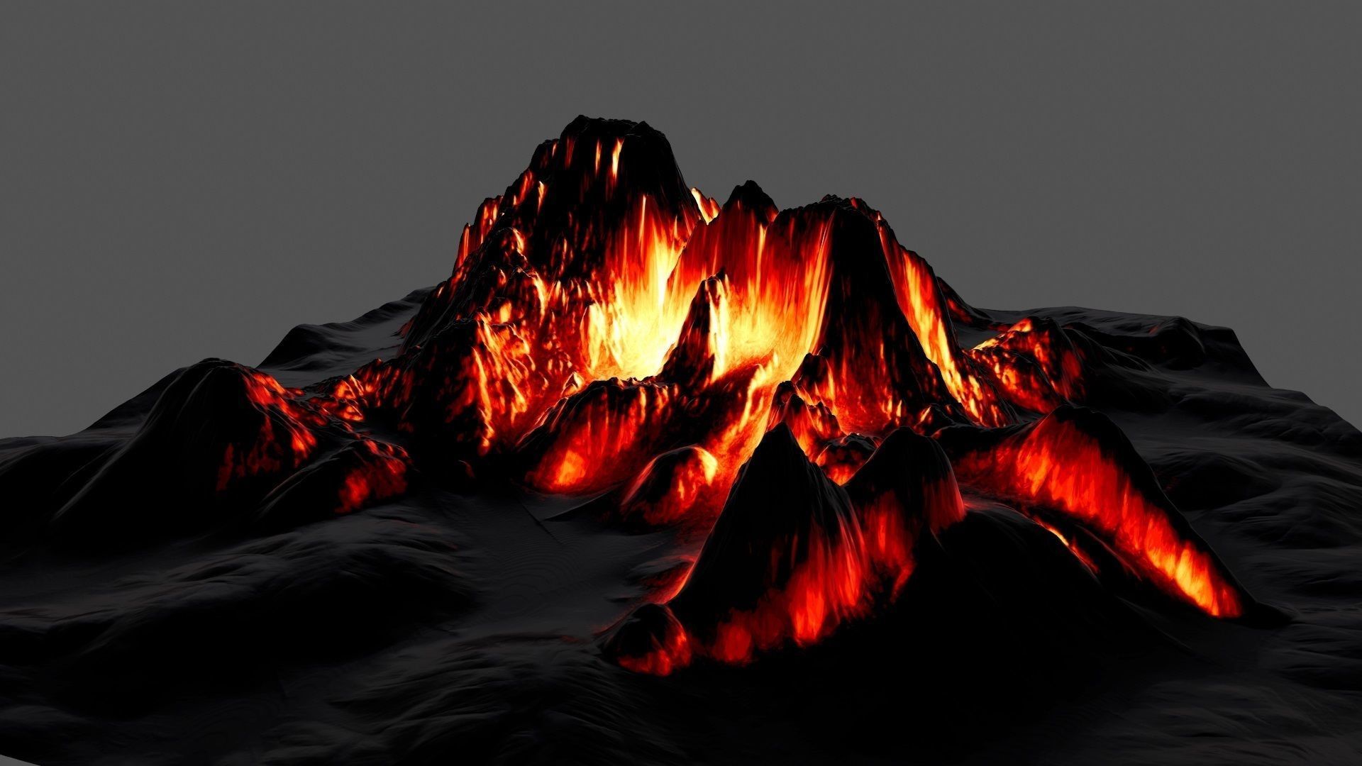 Volcano with flames Low-poly 3D model_2