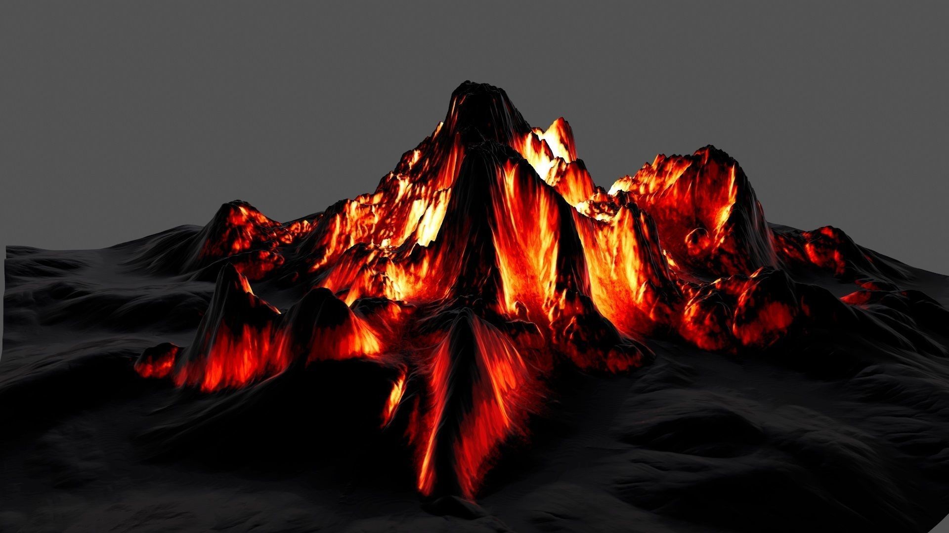 Volcano with flames Low-poly 3D model_1
