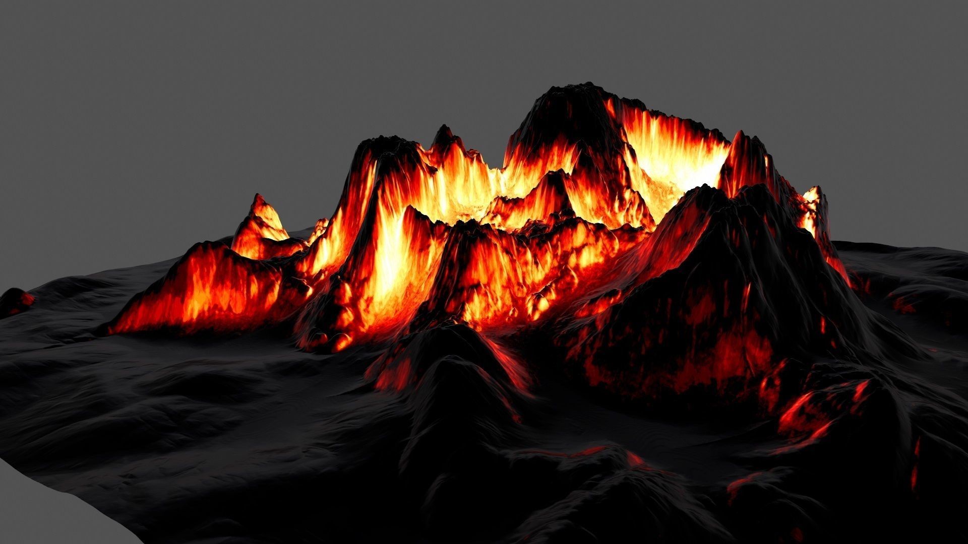 Volcano with flames Low-poly 3D model_3