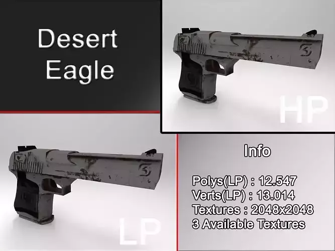 Desert Eagle 3 textures - Low-High poly