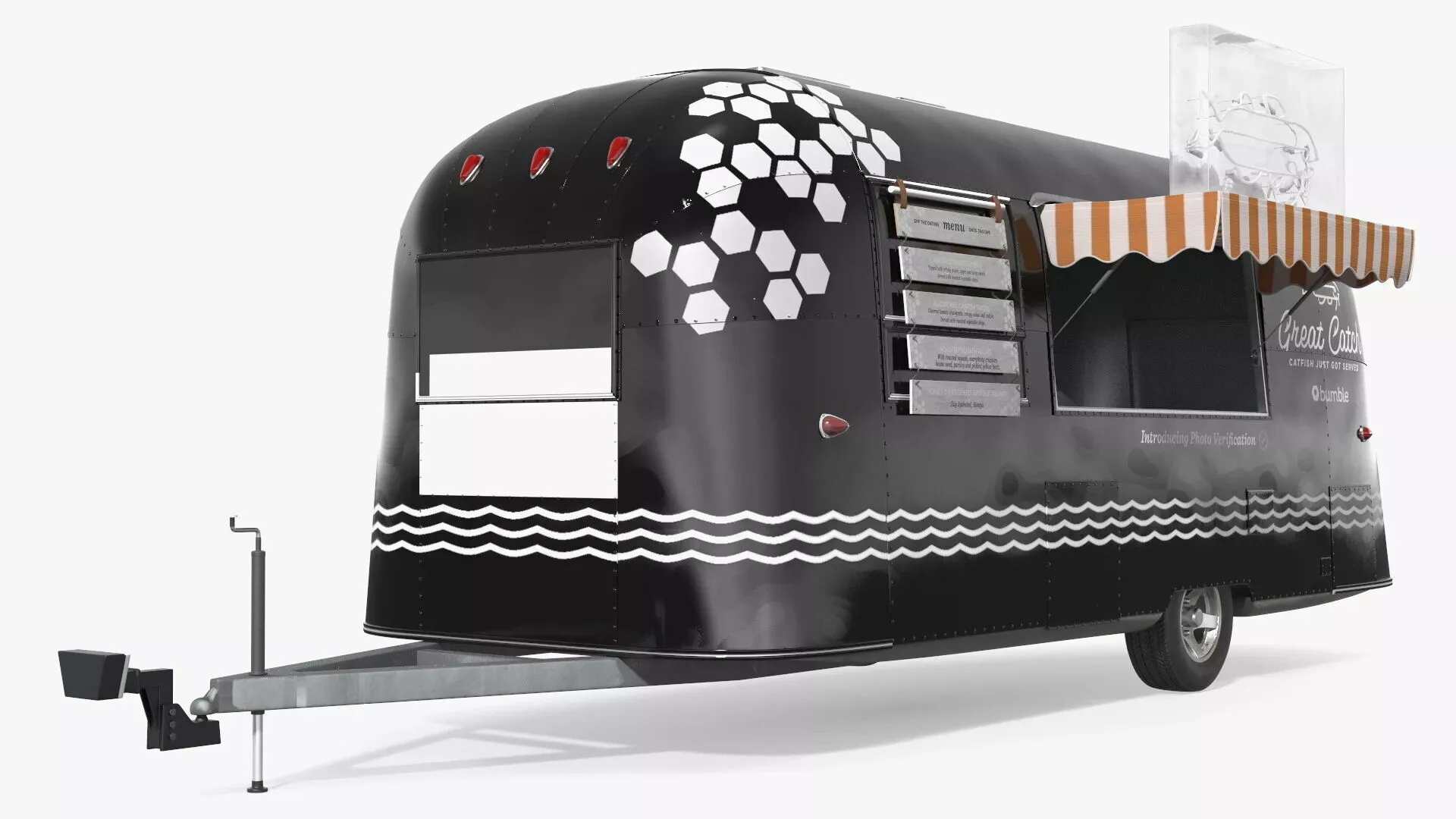 Modern Catering Trailer Mockup Black Rigged 3D model