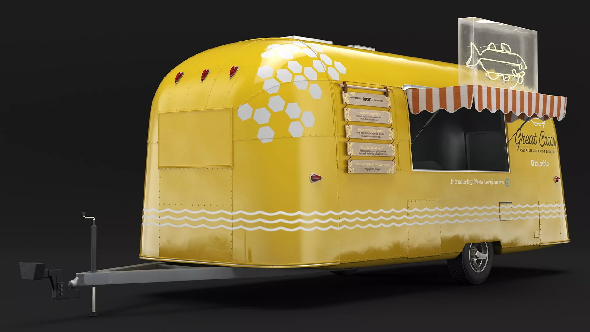 Yellow Fish Food Truck Rigged 3D model
