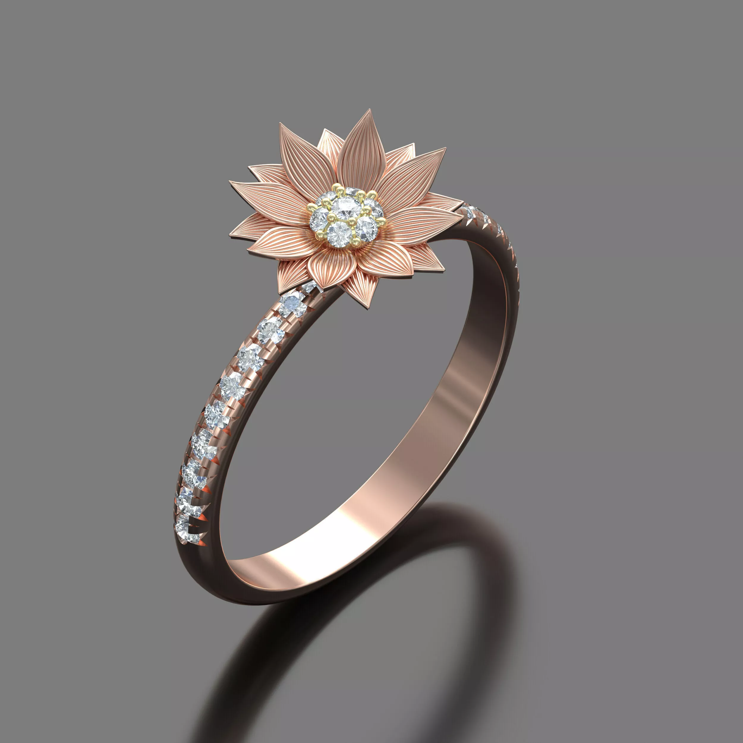 Lotus Flower Half Eternity Ring 3D Model US Size 7 3D print model