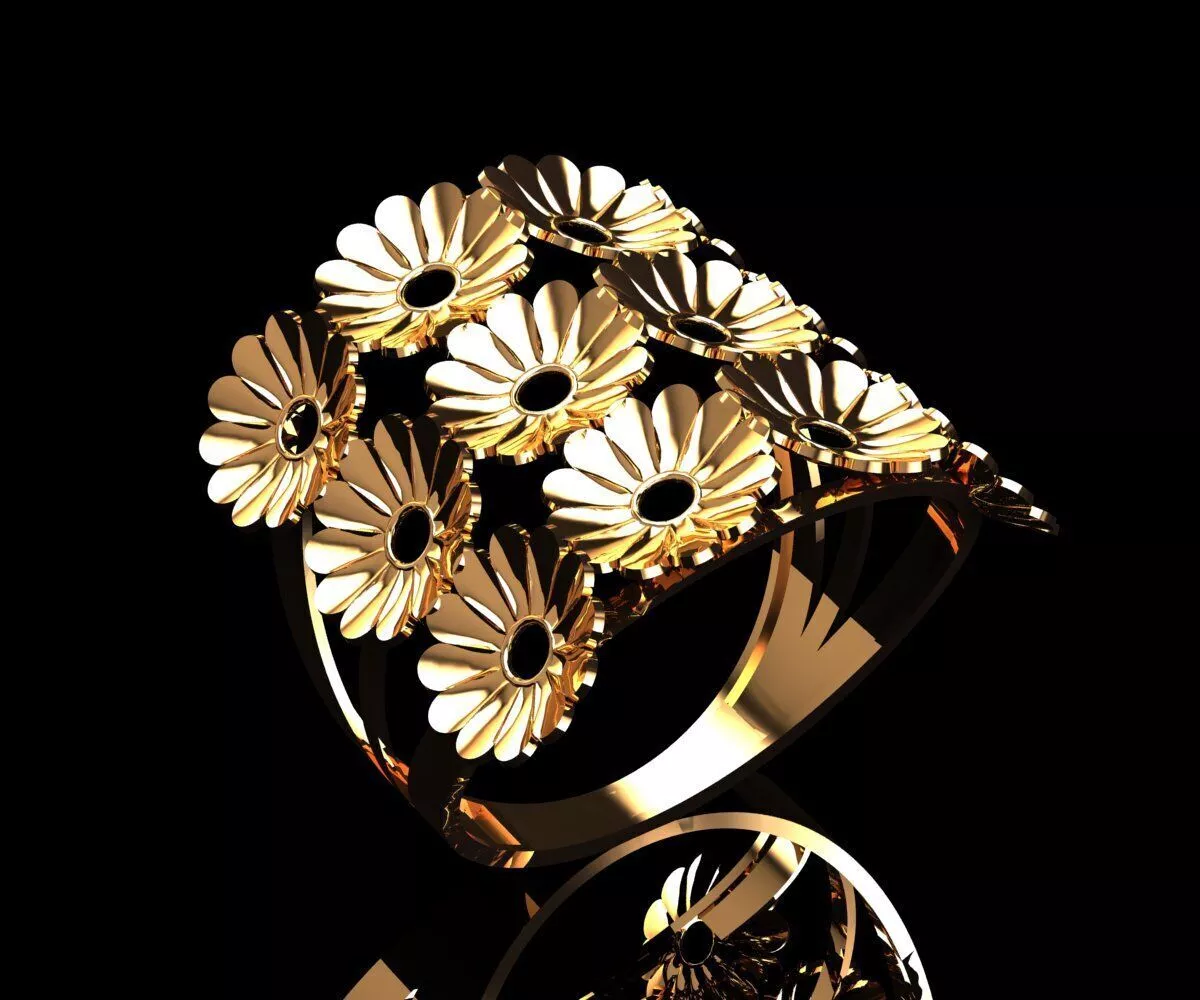 45 Multi-Petal Floral Cluster Wide Statement Ring 3D print model