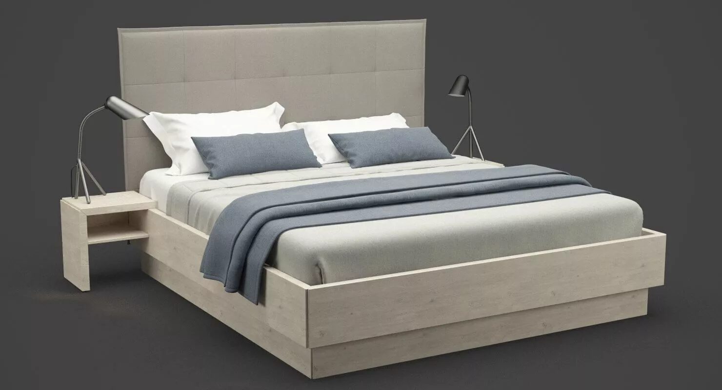 Modern Double Bed Set 3D model