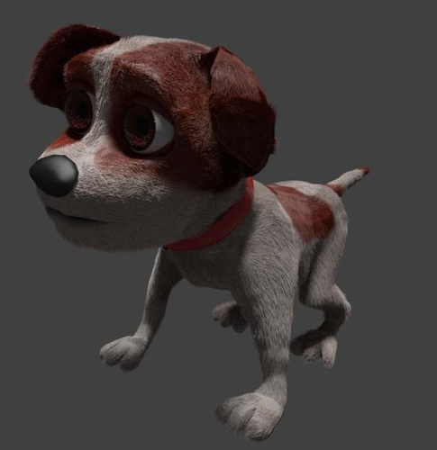 Dog full Animated Cartoon Style with fur and eyelid  