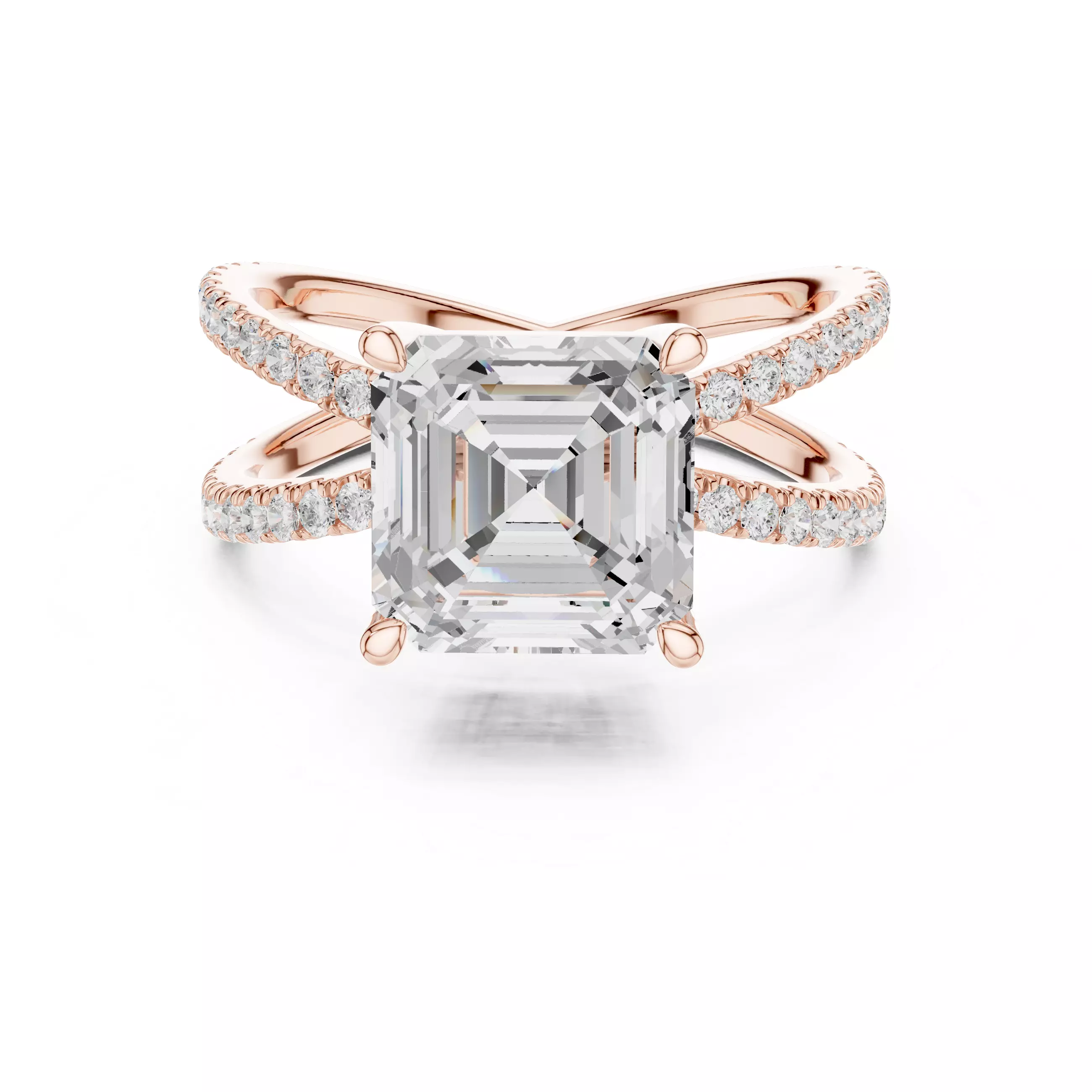 3 and half Ct Asscher Dual Shank Solitaire Ring 3dm stl video 3D print model