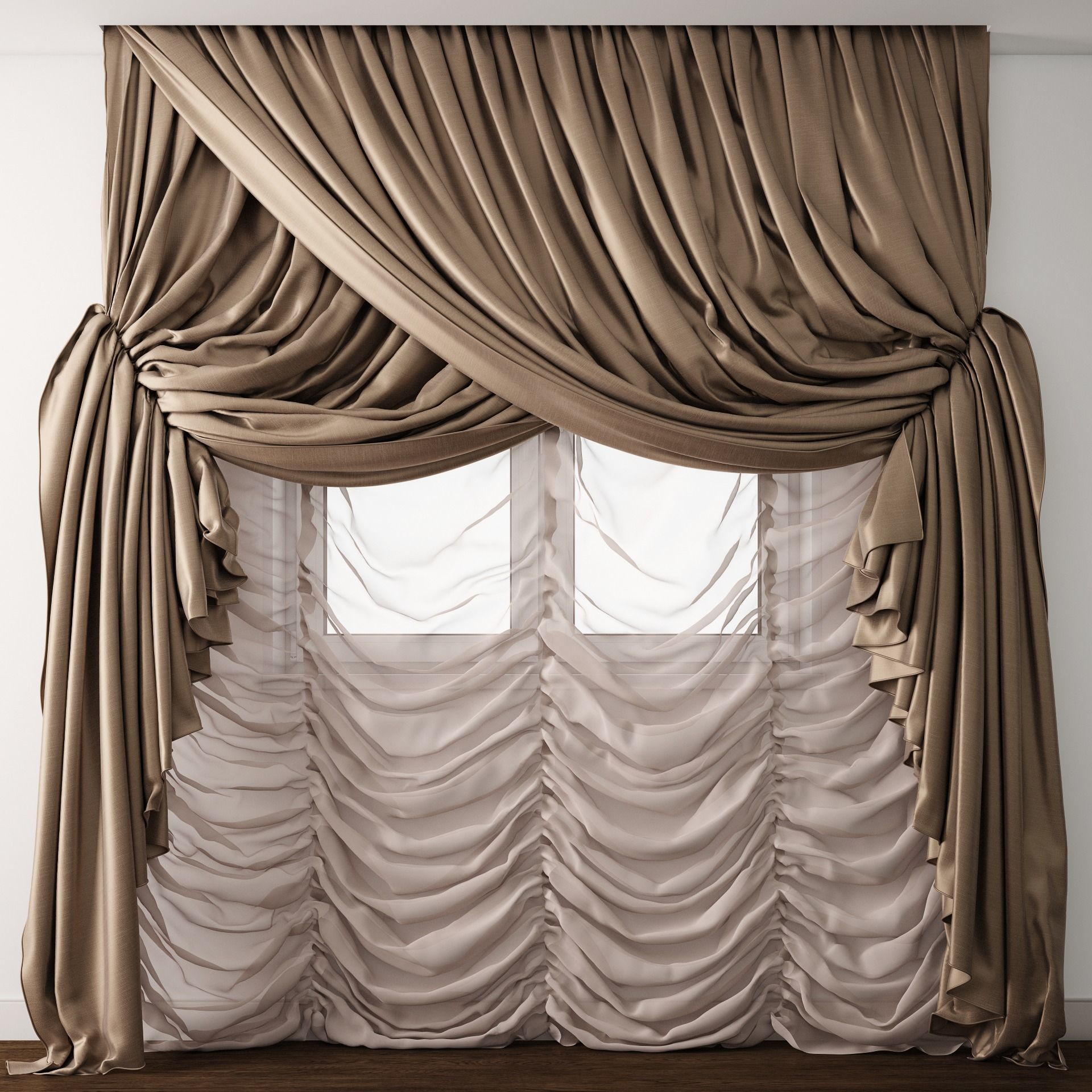 Curtain with drapes 3D model_0