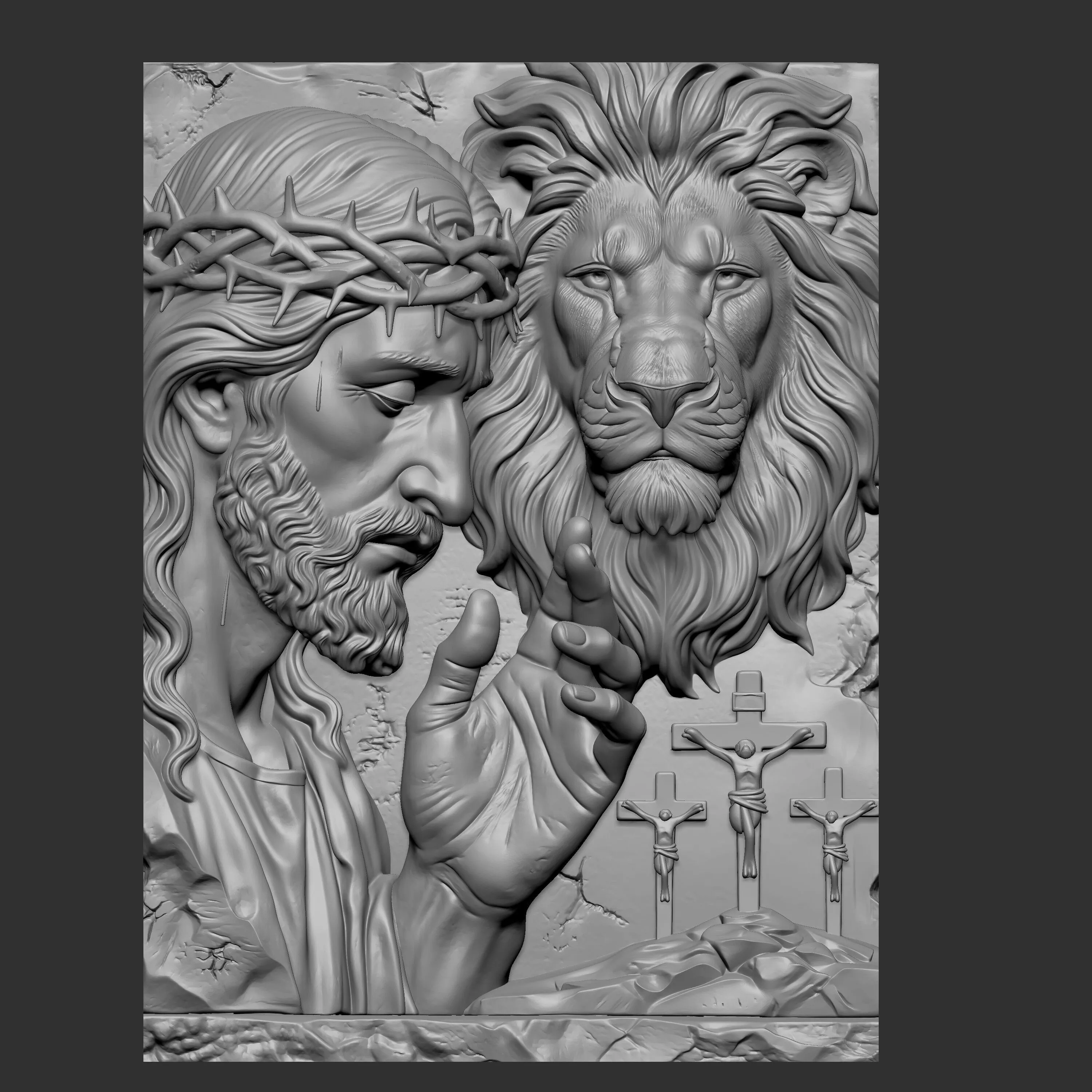 depicting Jesus Christ and the Lion of Judah 3D print model