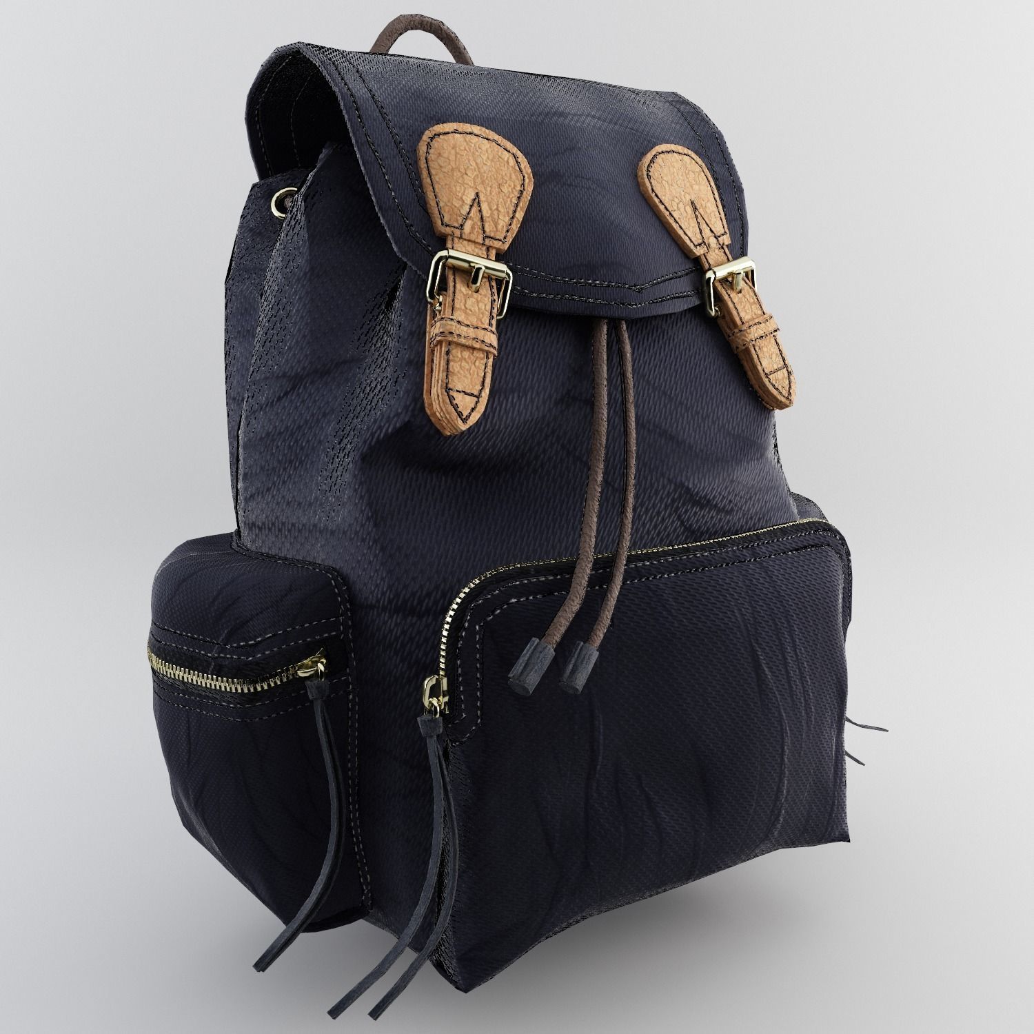 Leather and Nylon Rucksack for Women Low-poly 3D model_1