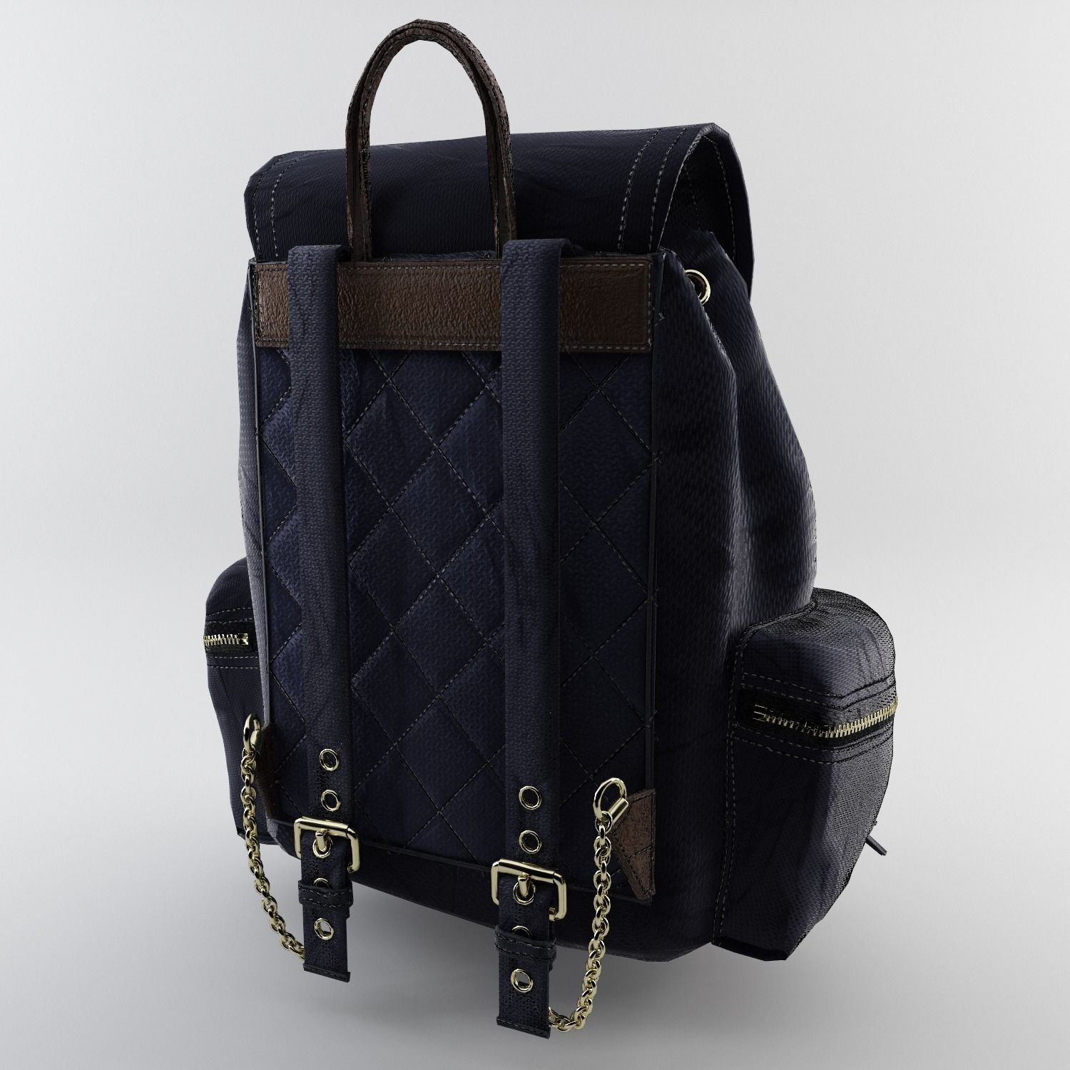 Leather and Nylon Rucksack for Women Low-poly 3D model_5