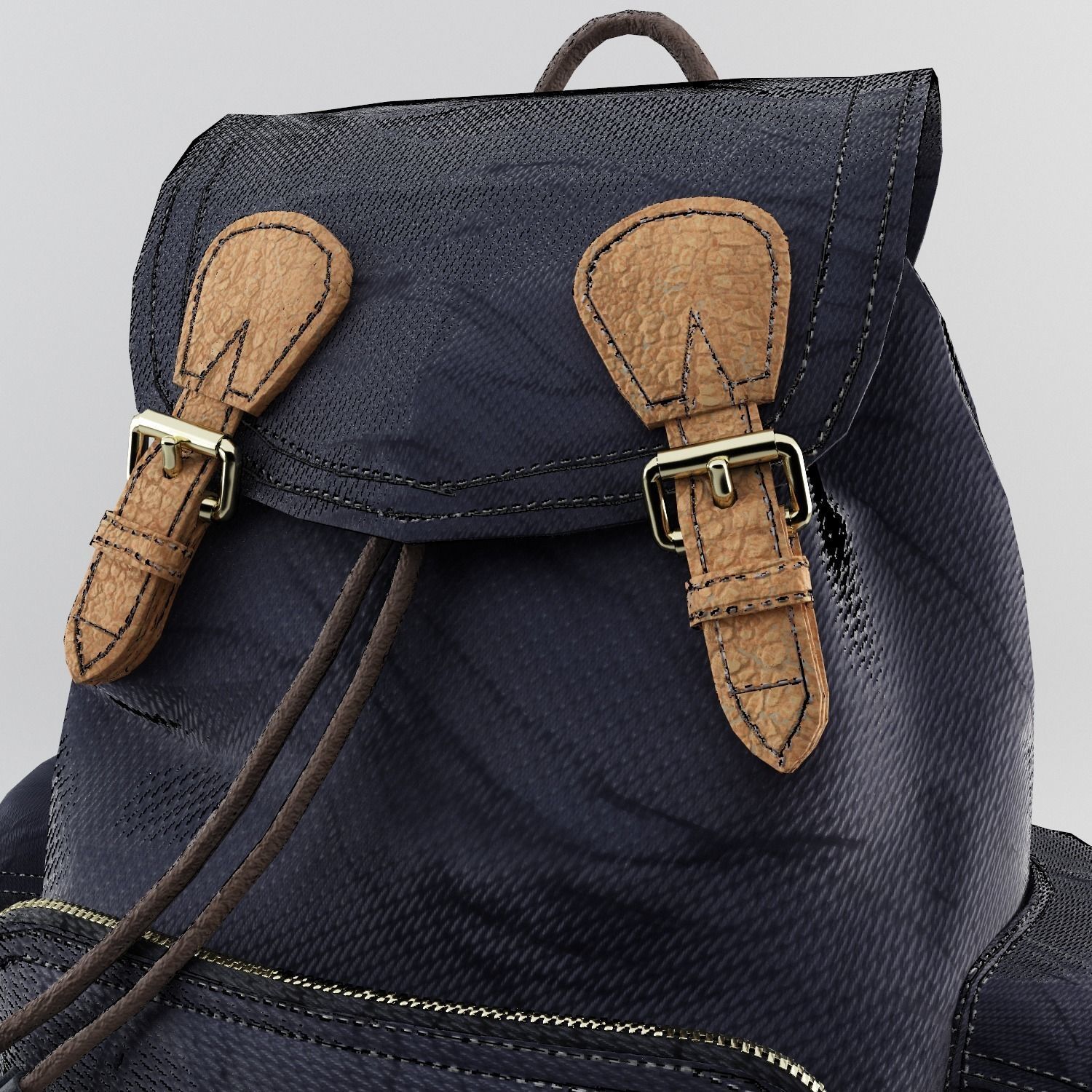 Leather and Nylon Rucksack for Women Low-poly 3D model_3