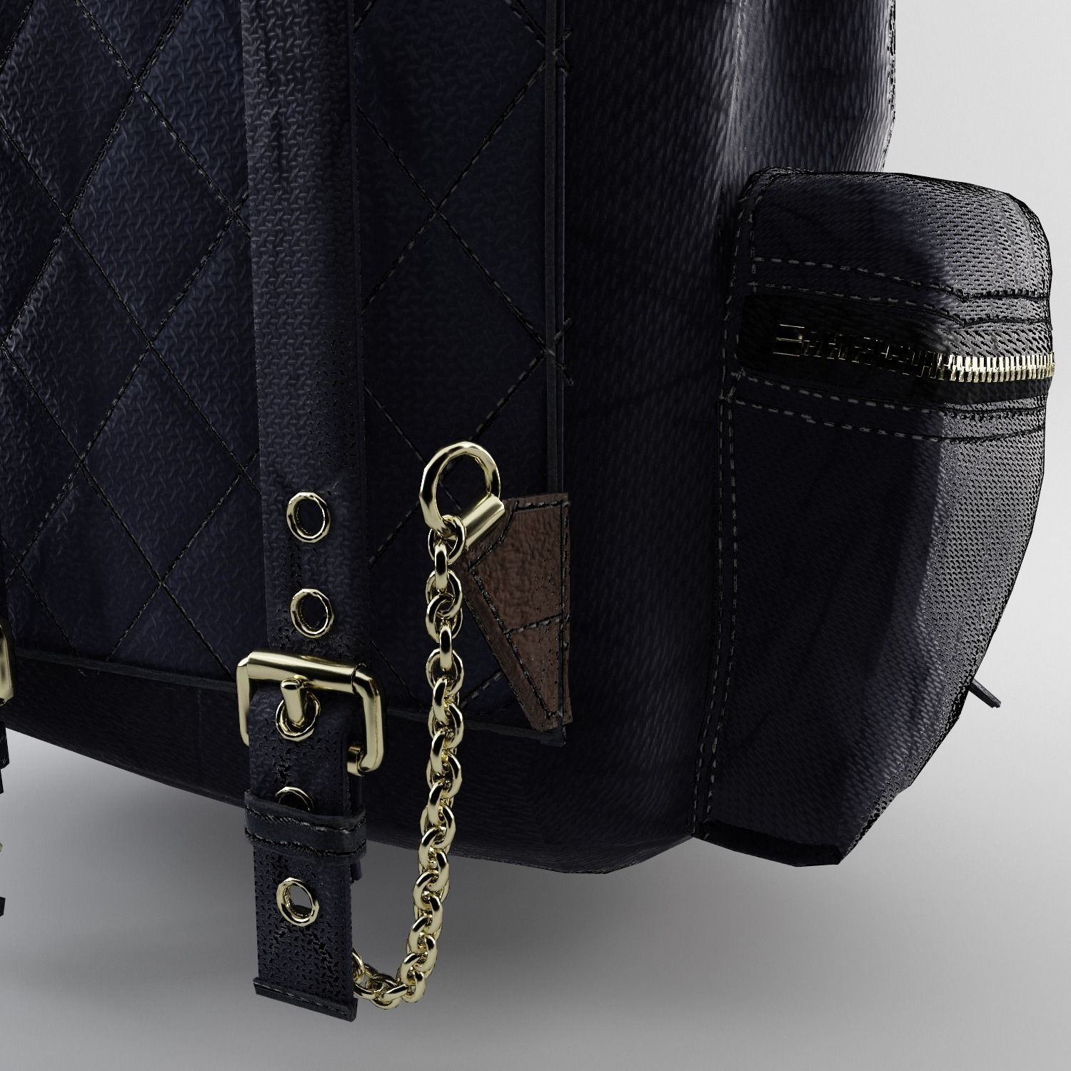 Leather and Nylon Rucksack for Women Low-poly 3D model_7