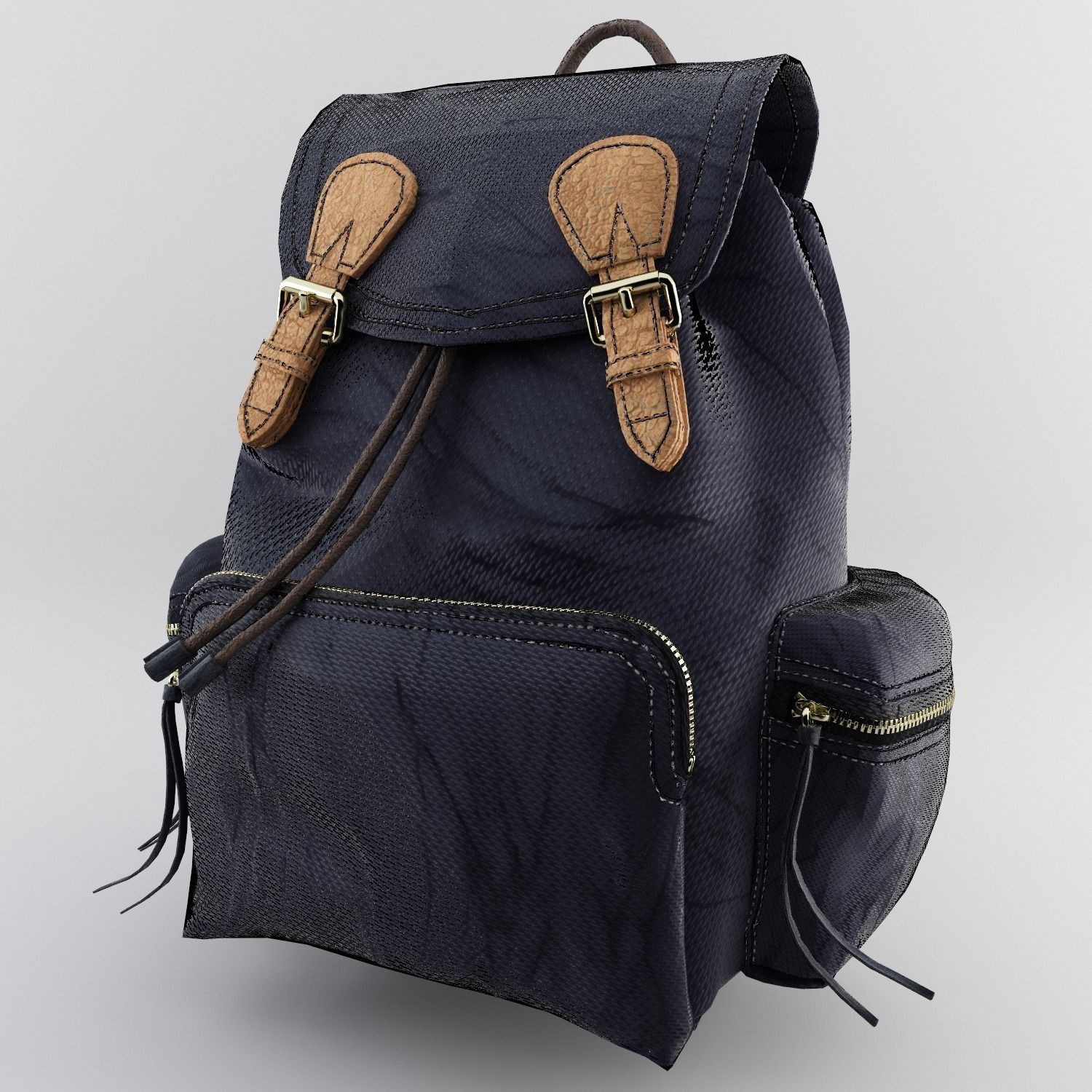 Leather and Nylon Rucksack for Women Low-poly 3D model_2