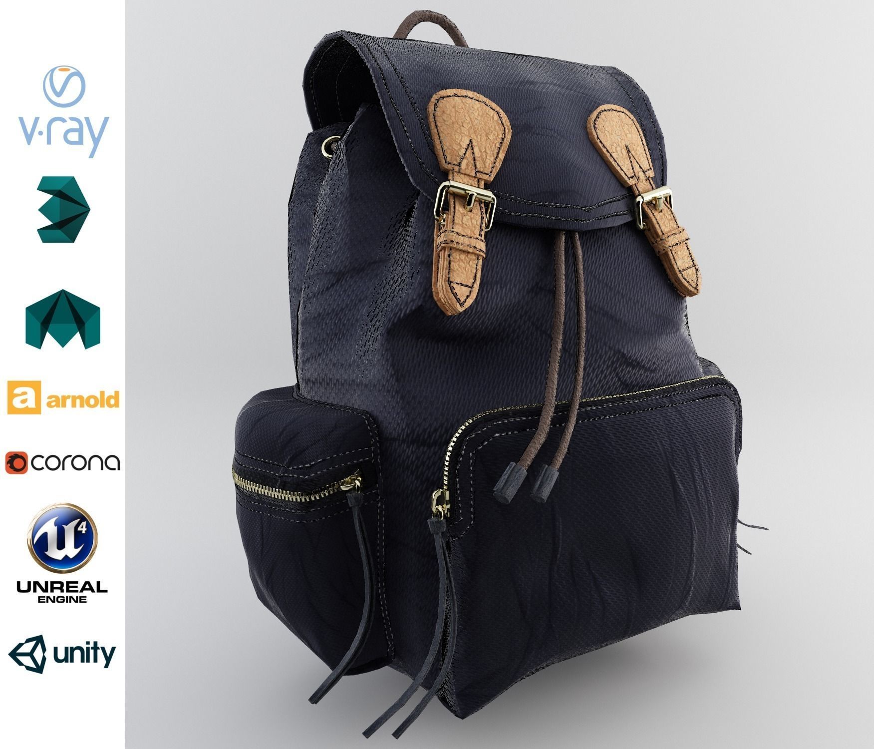 Leather and Nylon Rucksack for Women Low-poly 3D model_0